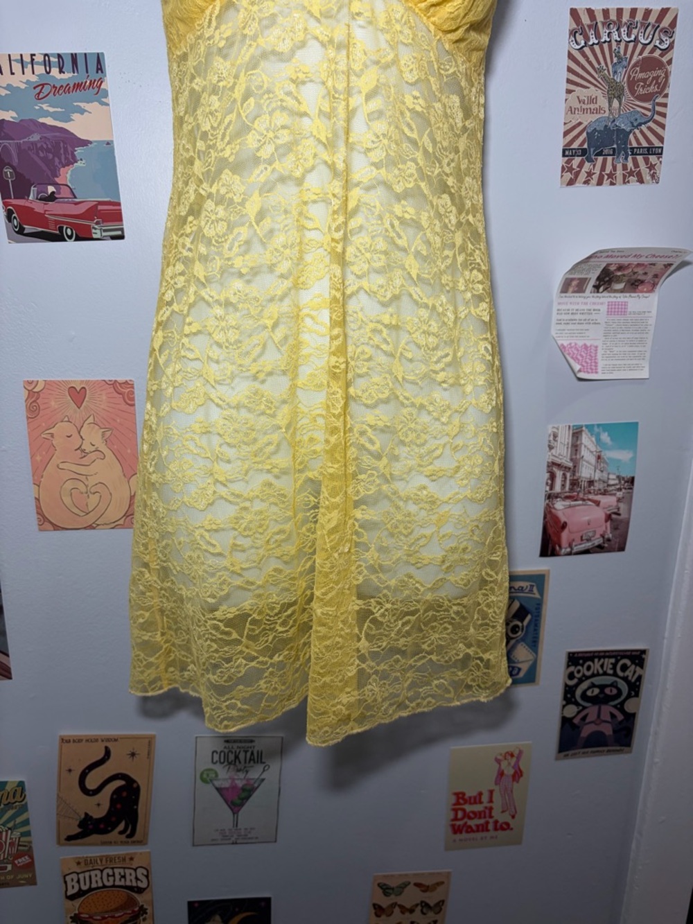 Yellow Lace Chemise Slip with Pink Bow Accent - Picture 4 of 6